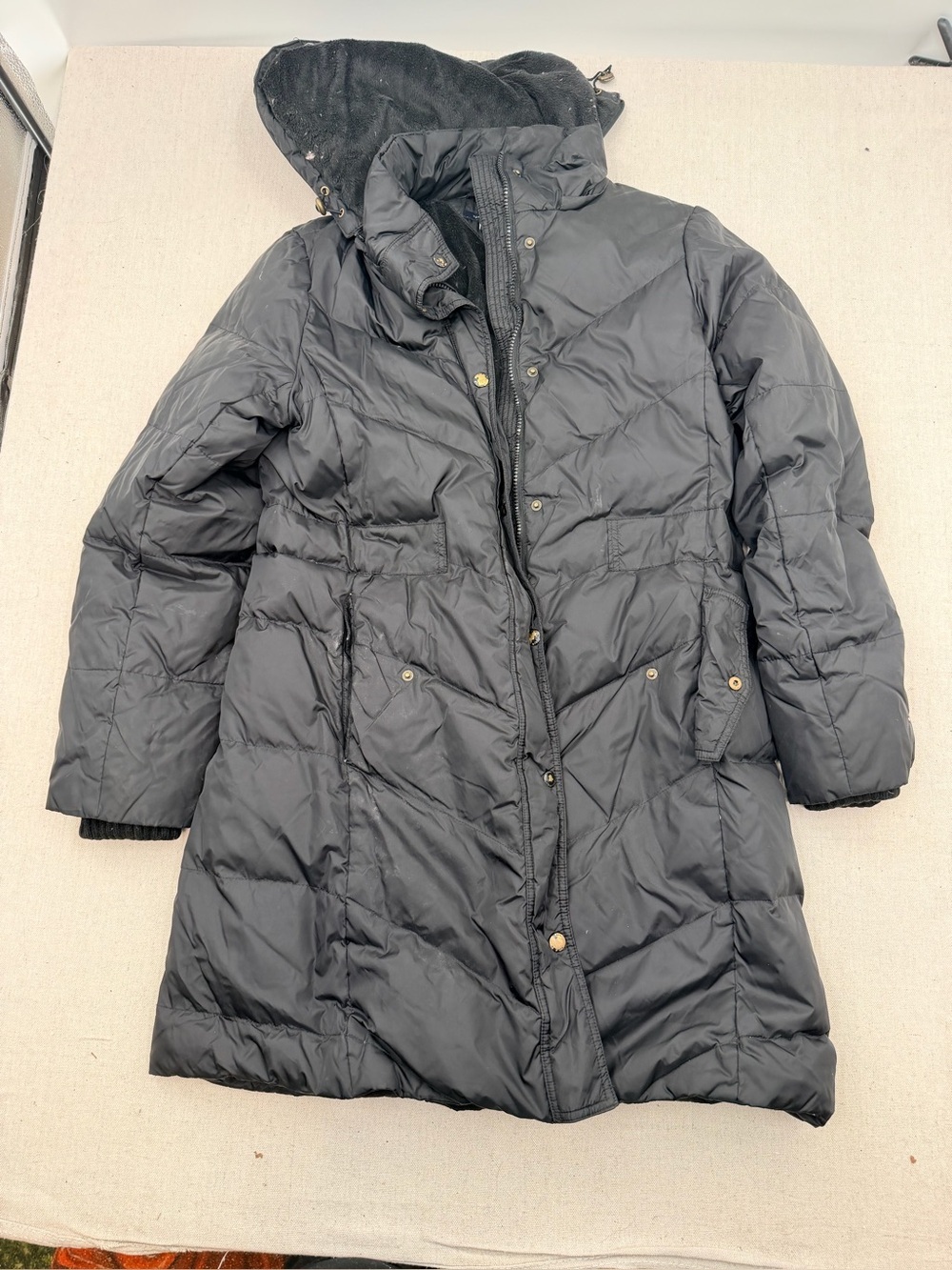 Tommy Hilfiger Black Quilted Hooded Long Puffer Jacket